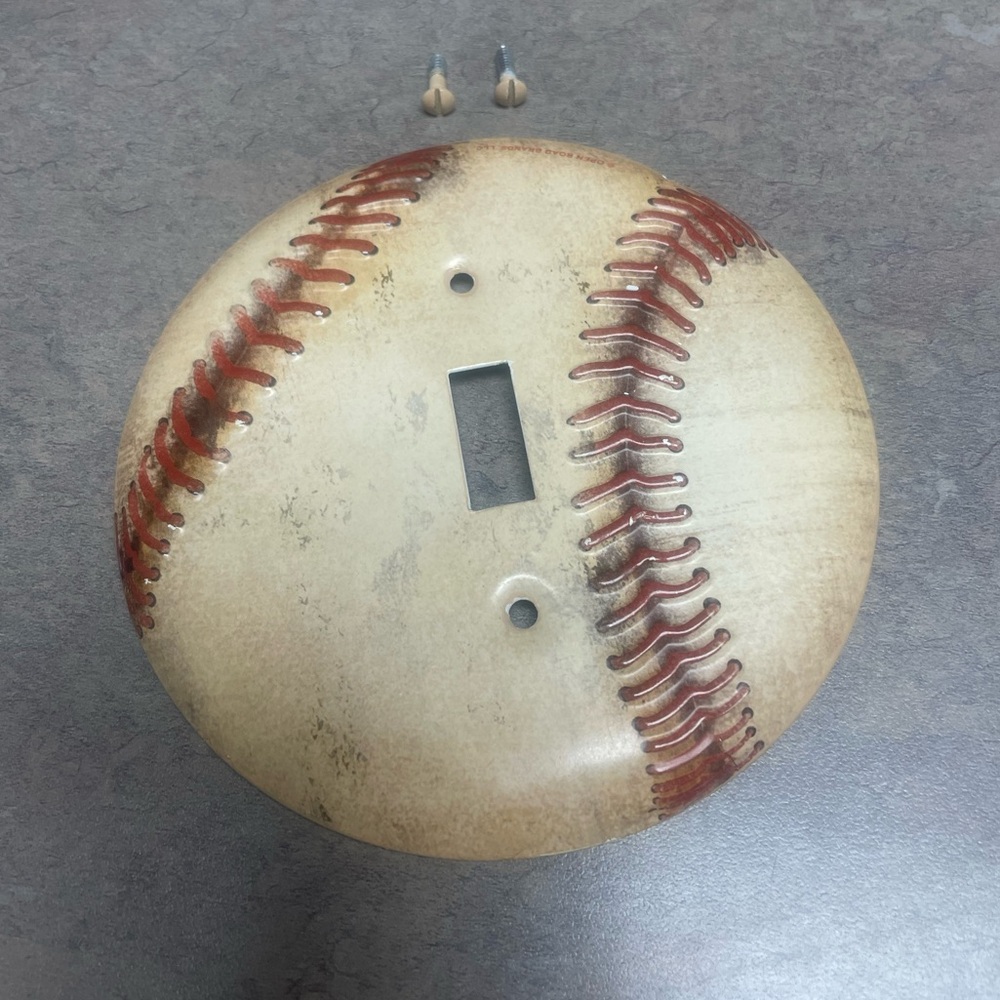 Open Road Brands Metal Baseball Light Switch Cover - Tan and Red 5”